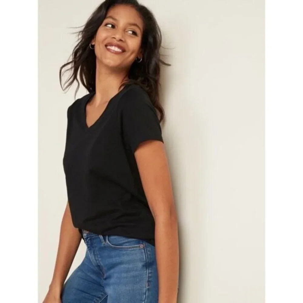 Old Navy Everywear Tee Black Cotton V Neck XS Petite